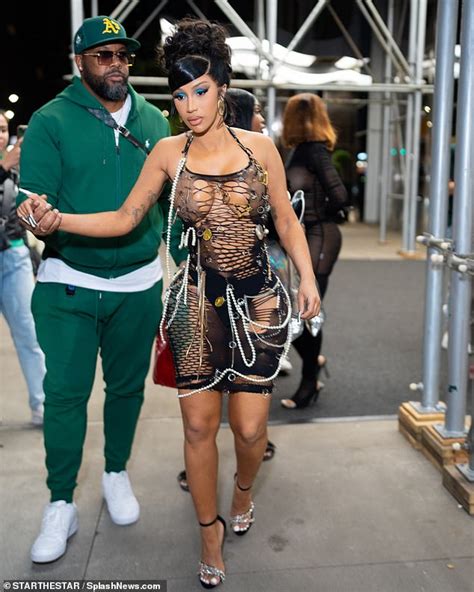 cardi b fishnet|Cardi B Wears Nothing But Fishnet and Pearls in NYC